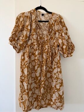 Universal Thread Mustard Floral Puff-Sleeve Mini Dress